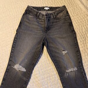 Good American Distressed Charcoal Straight Leg Jeans